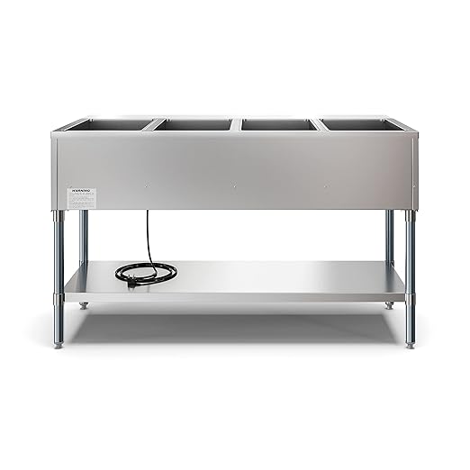 KoolMore 4-Pan Open Well Commercial Electric Stainless Steel Steam Table Food Warmer for Buffets with Undershelf, Warming Control Knobs, and Front Serving Area [120V] (KM-OWS-4), Silver