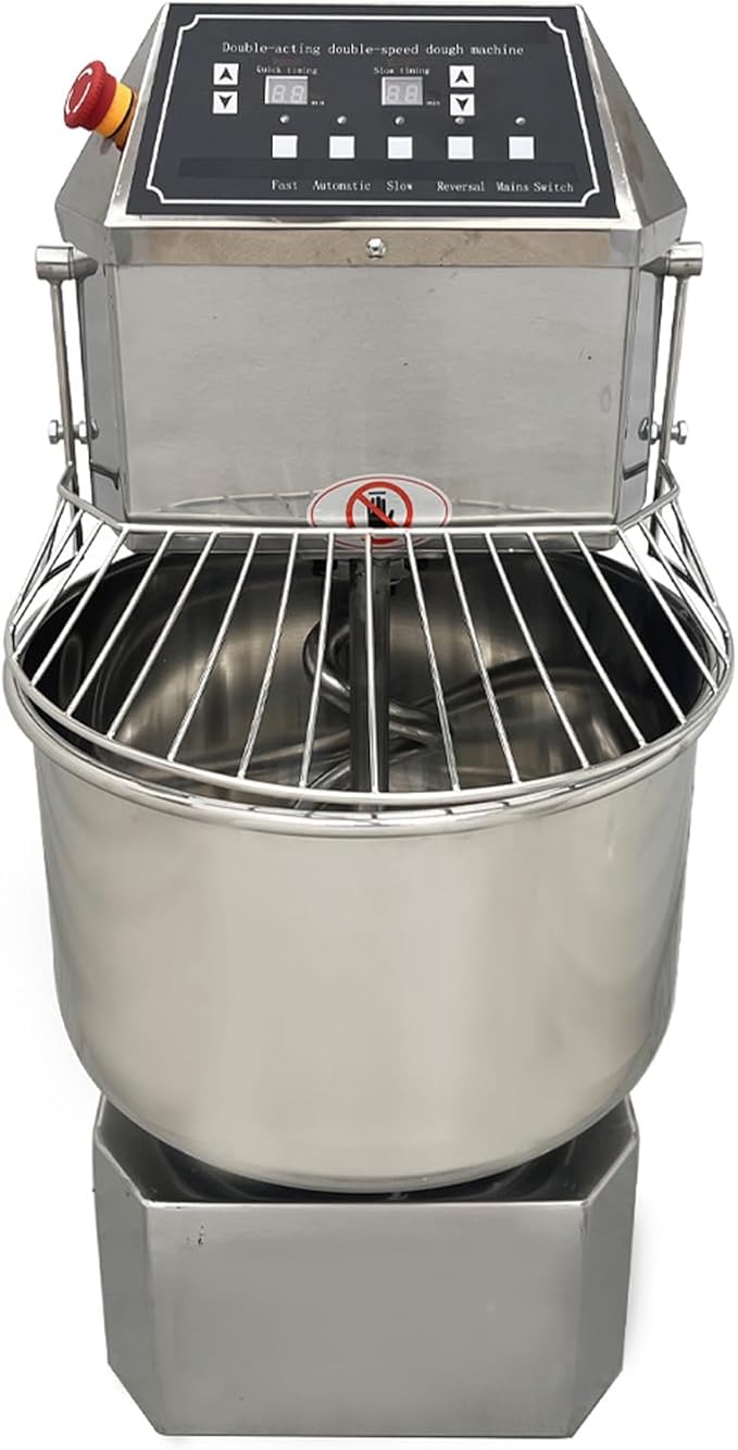 TECHTONGDA Commercial Electric Dough Mixer Mixing Machine, 20L Stainless Steel Spiral Stand Flour Mixer, Double Action Double Speed Dough Kneading Machine with Speed Time Control for Bakery Pizzeria