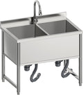 35" Stainless Steel Commercial Sink 2 Bowl Freestanding Kitchen Sink with Pull-out Faucet, Large Utility Sink for Kitchen, Dishwashing, Thawing, Laundry Room, Garage, Outdoor, Total Capacity 36 Gallon
