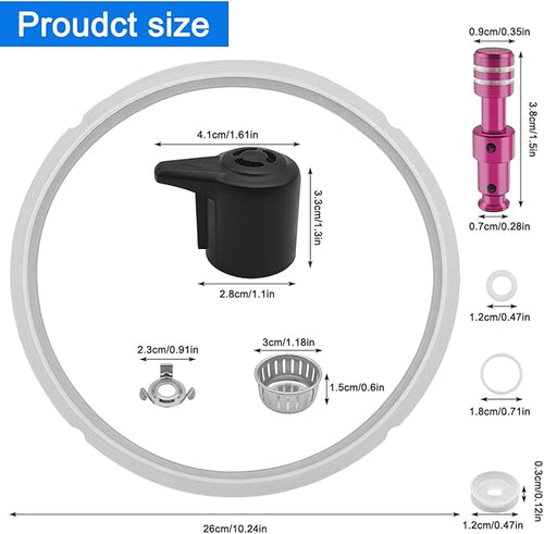 10Pcs 8 Qt Pressure Cooker Accessories Set, Replacement Parts Include Silicone Sealing Ring, Steam Release Handle, Float Valve & Anti-Block Shield with 3 Silicone Caps for Duo/Duo Plus 8 Quart