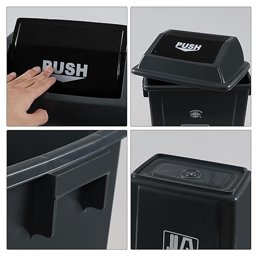 8 Gallon Plastic Small Trash Can with Swing Lid, Office Garbage Can Wastebasket Bin for Recycling, Gray (Pack of 4)
