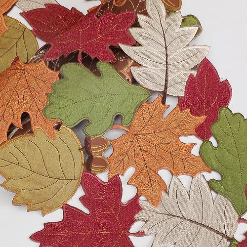 OWENIE Fall Table Runner 90 Inches Extra Long, Fall Decor for Home, Embroidered Thanksgiving Table Runner, Fall Leaves Harvest Maple Leaf Decoration for Autumn, Applique Dresser Scarf