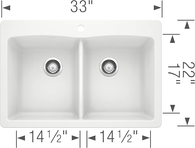 BLANCO 440221 Diamond Silgranit Double Bowl Undermount or Drop-In Kitchen Sink, 33" L X 22" W - White