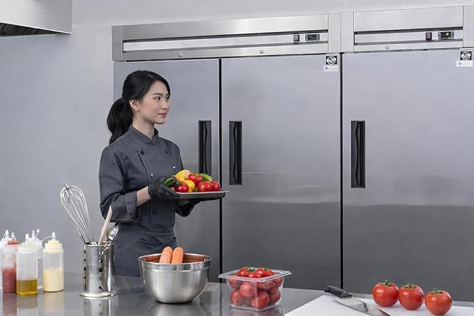 Commercial Refrigerator 2-Doors Solid Upright Reach in Two Section Inside Stainless Steel 54" Width, Capacity 43 Cuft, Bottom Mounted Restaurant Quality Kitchen Cooler Fridge, NSF Certified