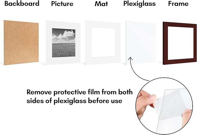 Americanflat 9x9 Picture Frame with Polished Plexiglass - Set of 5 - Use as 6x6 Frame with Mat or Display 9x9 Photo Without Mat - Galleria Collection - Square Frames for Tabletop and Wall - Mahogany