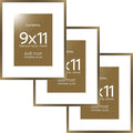 Homeforia 9x11 Frame Bronze, High End Metal 9 x 11 Brass Picture Frames with Mat for 6 by 8 in Photo, 9by11 Poster Frame Matted to 6x8, 11x9 Wall or Tabletop Frames, Tempered Glass, Wall Kit, Set of 3