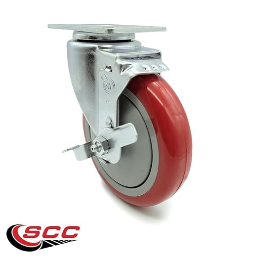 Service Caster Brand Replacement Caster for Uline Caster H-5540SWB - Swivel Top Plate Caster with 5 Inch Red Polyurethane Wheel and Top Lock Brake - Fits Carts, Dollies and Poly Box Trucks H-3840