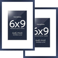 Homeforia 6x9 Picture Frame Navy Blue, High End Metal 6 x 9 Frames with Mat 4 x 6 for Print, 6by9 Desk Frame Matted to 4x6 inch Photo, 6 by 9 Wall or Tabletop Frame, Tempered Glass, Wall Kit, Set of 2