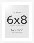 Homeforia 6x8 Picture Frame White, High End Metal 6 x 8 White Frames with Mat 5 x 7 for Art, 8x6 Desk Frame Matted to 5x7 inch Photo, 6 by 8 Wall or Tabletop Frames, Tempered Glass, Wall Kit, Set of 1