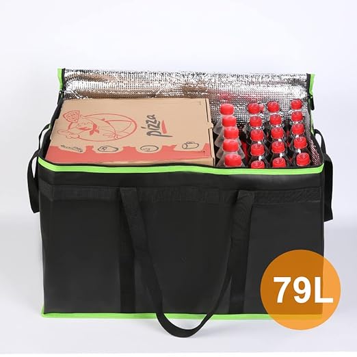 Bodaon 4-Pack Cooler Insulated Food Delivery Bag, Rideshare Delivery Bag, XXX-Large Thermal Bags for Catering/Hot Pizza, Travel/Camping/Picnic/Grocery Reusable Warmer Frozen, Black-Green Edge