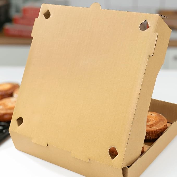 Karat Pizza Boxes 10" x 10" [50 Pack] Kraft Corrugated Boxes | Ventilated, Grease-Resistant, Durable for Pizza or Mailing Use