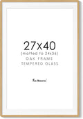 27x40 Picture Frame, 27 x 40 Poster Frame - Solid Oak Wood, 27 by 40 Frame with Tempered Glass, 27"x40" Wood Frame with Mat for 24"x36", Minimalist 27x40 Frames for Wall, Natural Oak Color, 1 Pack