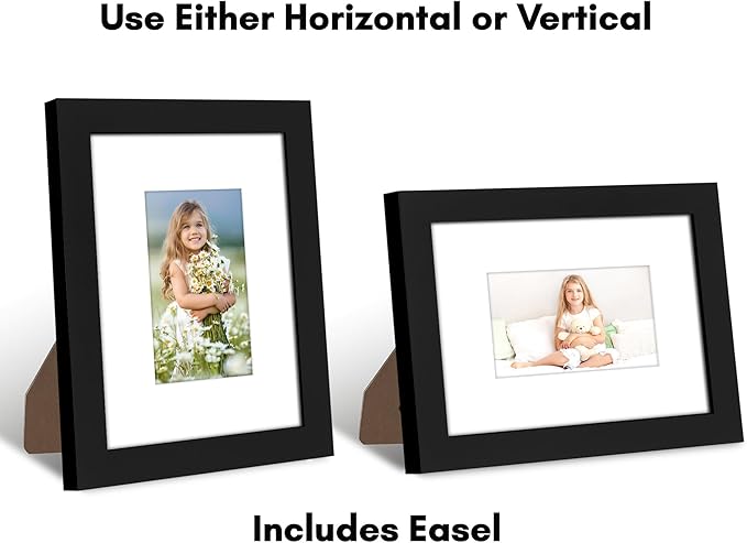 Americanflat 6x8 Picture Frame with Shatter-Resistant Glass - Use as 3x5 Frame with Mat or Display 6x8 Photo Without Mat - Signature Collection - Picture Frames for Tabletop and Wall Display - Black