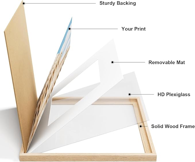 Vittanly 8x8 Picture Frame Set of 2, Solid Wood Frame for Wall or Tabletop, Display Photo 4x4 with Mat or 8x8 without Mat, Natural