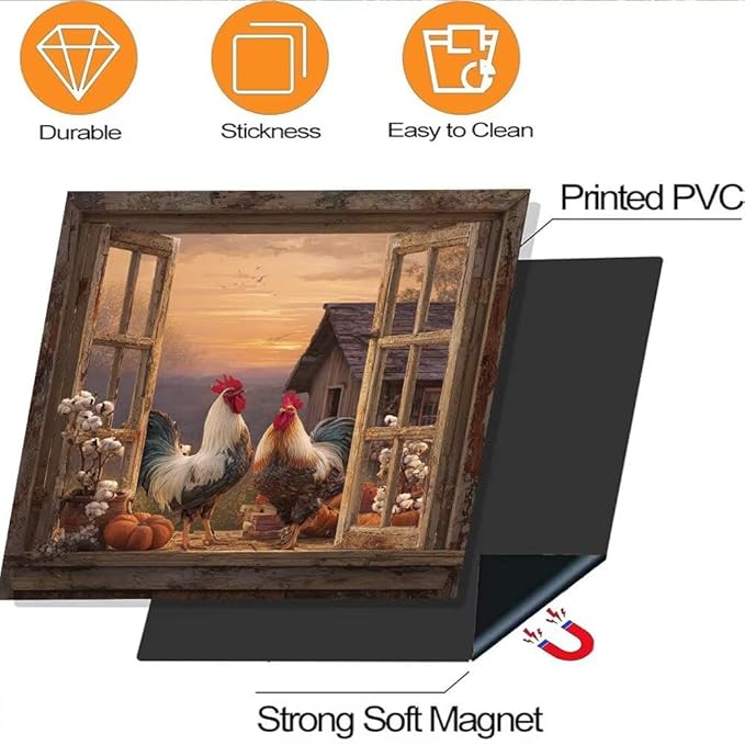 Farm Rooster Magnet Dishwasher Covers, Country Chicken Dishwasher Magnet Cover for Front, Hen Fridge Decal Cotton Flower Magnetic Refrigerator Sticker Kitchen Decorative, 23"X17"