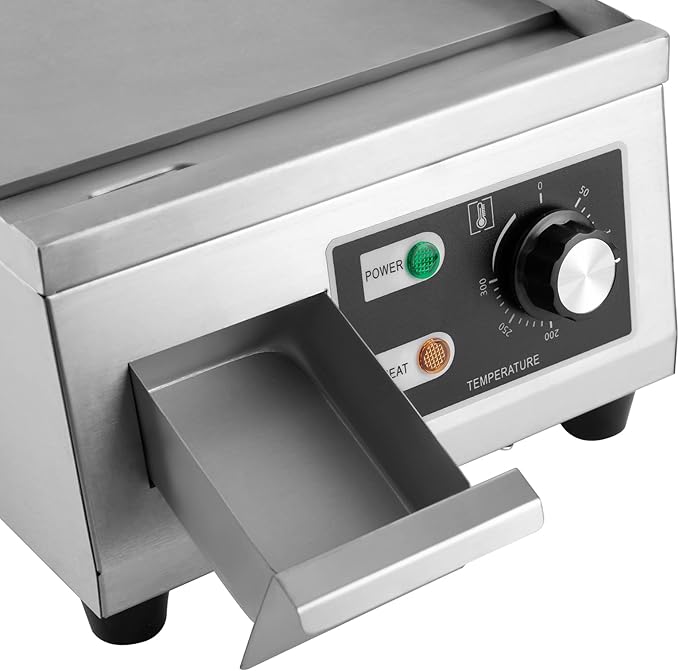 Electric Countertop Flat Top Griddle 110V 1300W Commercial Teppanyaki Grill 11"x15.7" Stainless Steel Commercial Flat Top Grill Thermostatic Control 122-572°F for Restaurant Kitchen