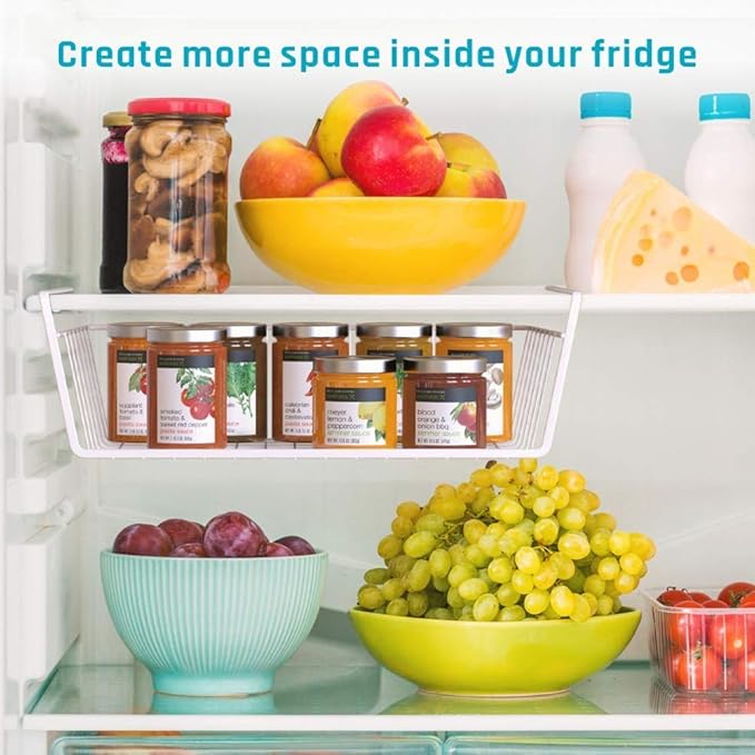 Modern Home Under Shelf Wire Storage Baskets – Hanging Organizer Rack for Cabinet, Pantry, or Closet – White Metal Basket for Kitchen, Towels, or Office – No Tools Required (Set of 2 15")