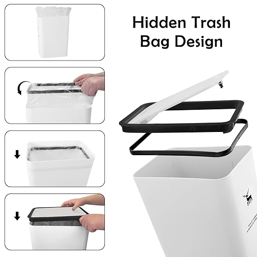 XPIY Trash Can with Lid, 2 Pack 4 Gallons/15 Liters Garbage Can with Press Top, Small Trash Can Dog Proof, Plastic Trash Bin, Waste Basket for Bathroom|Kitchen|Bedroom|Office (1, GreyWhite)