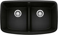 BLANCO Valea Silgranit 50/50 Double Bowl Undermount Low Divide Kitchen Sink, Coal Black