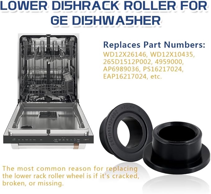 [Upgraded] WD12X26146 Dishwasher Wheels Lower Rack for GE, Lower Dishrack Roller, Replaces WD12X10435, AP6989036 (2 Pack)