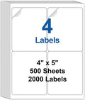 Bostlabels 500 Sheets 2000 Pcs 4 Up 4x5 White Shipping Labels for inkjet and Laser Printers, large Labels 4 per Sheet, Permanent Strong Adhesive A4 Size 4 Labels per Page Perfect for Mailing & Address