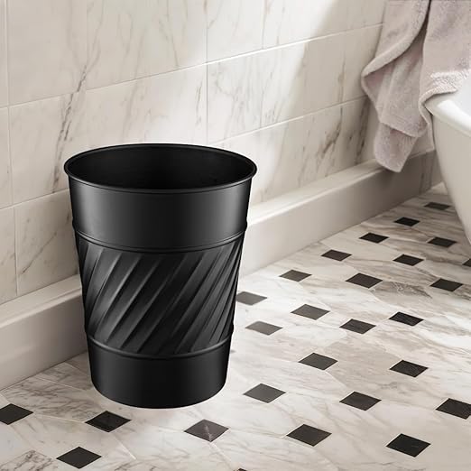 Monarch Abode Metal Bathroom Trash Can – Waste Basket for Bedroom, Office Desk, & Dorm, Handcrafted Wave Embossed, Durable Decorative Black Small Trash Can Bathroom Garbage Bin Wastebasket