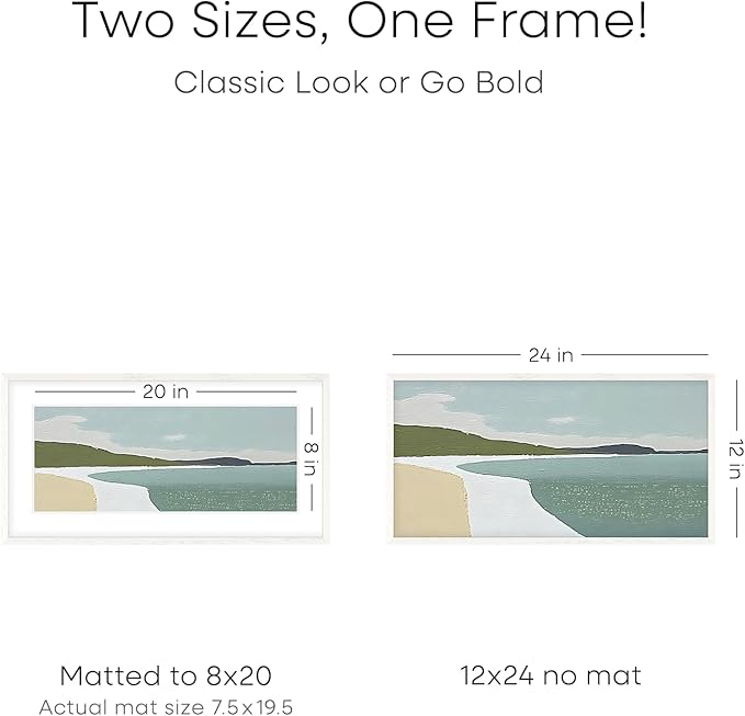 Homeforia 12x24 White Picture Frame, High End Oak 12x24 Wood Poster Frames with Mat 8x20 Photo, 12 x 24 White Wooden Frames Matted to 8 by 20, 24x12 Panoramic Frame, Tempered Glass, Wall Kit, Set of 2