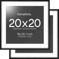 Homeforia 20x20 Black Wood Frame, High End Oak 20 x 20 Square Picture Frames with Mat 16 by 16 inches Photo, 20by20 Black Wooden Poster Frames Matted to 16x16 Print, Tempered Glass, Wall Kit, Set of 2
