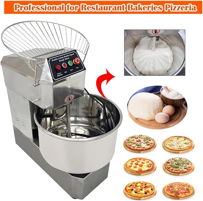 Commercial Stand Dough Mixer 50Qt Stand Spiral Mixer Dual Rotating Dough Kneading Machine Dough Pizza Food Mixer with Double Speeds for Restaurant Bakeries Pizzeria 110V 2200W