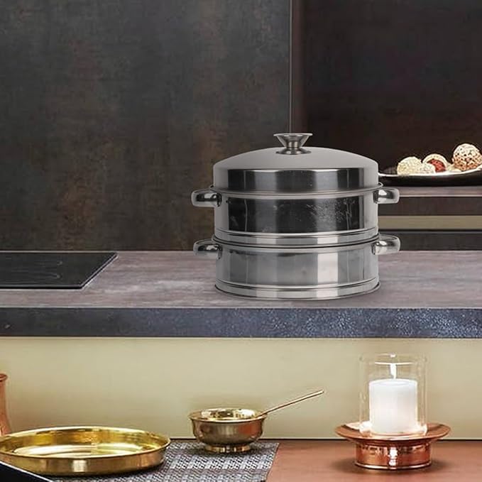 Sosoport 2-tier Stainless Steel Cooking Steamer with Cover Thickened Food Steamer for Home Kitchen Multi-functional Dumpling and Bun Small Commercial Size for Breakfast and Dim Sum