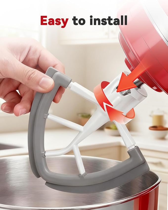 Flex Edge Beater Paddle for KitchenAid 4.5-5QT Tilt-Head Stand Mixer Silicone Bowl Scraper Replacement Part,Dishwasher Safe for Kitchen Aid Accessories And Attachments Mixers Accessory,Grey