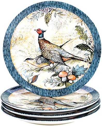 Harvest Gatherings 11" Ceramic Dinner Plates, Set of 4 – Autumn Wildlife Pheasant Theme – Rustic Farmhouse Tableware for Thanksgiving, Fall Dinners, Holiday Meals, and Nature-Inspired Entertaining
