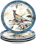 Harvest Gatherings 11" Ceramic Dinner Plates, Set of 4 – Autumn Wildlife Pheasant Theme – Rustic Farmhouse Tableware for Thanksgiving, Fall Dinners, Holiday Meals, and Nature-Inspired Entertaining
