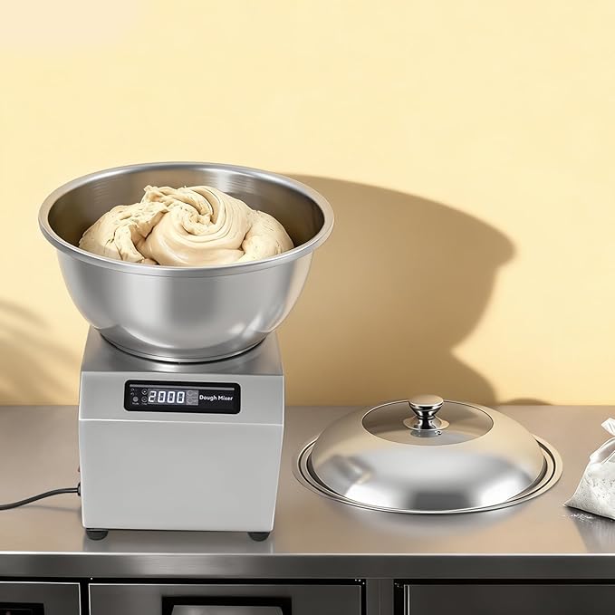 Commercial Dough Maker, 1500w Electric Dough Kneading Machine With Clear Lid, 6.89-In H Double Rotating Flour Mixer, 17.64lbs Capacity For Restaurant Bakery Home.