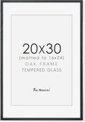 20x30 Picture Frames in Black, 20"x30" Oak Wood Poster Frame, 20 x 30 Wood Frame with Real Glass, 20x30 Matted Frame for 16x24 Picture (Black, 1 Pack)