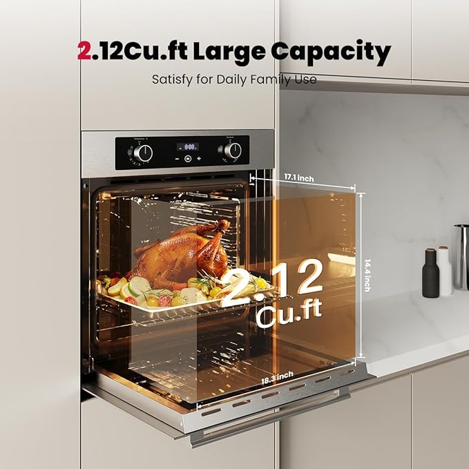 GASLAND 24 Inch Gas Wall Oven, ETL Certified Natural Gas Oven, Built-in Single Wall Oven, with Bake Broil Rotisserie Functions, Digital Timer and Convection Fan, 120V Cord Plug, Stainless Steel