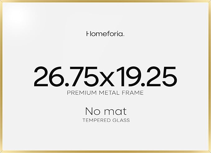 Homeforia 19.25x26.75 Gold Puzzle Frame, High End Metal 19.25 x 26.75 Picture Frames without Mat, 26.75x19.25 Thin Poster Frame for Wall, 19.25by26.75 Puzzle Frames, Tempered Glass, Wall Kit, Set of 1