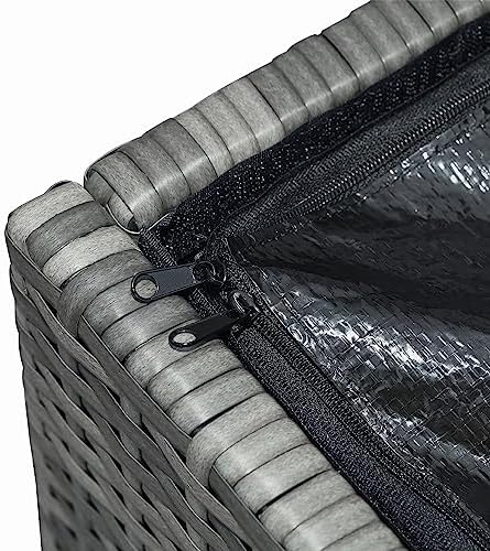 Teamson Home 154 Gallon Lined Weather Resistant Outdoor Rattan Wicker Patio Deck Storage Box with Soft Close Hinges for Patio Furniture Cushions or Pool Accessories, Gray
