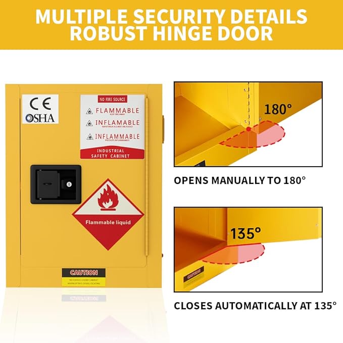 Flammable Storage Cabinets 21" D x 21" W x 26" H, Galvanized Steel Flammable Safety Cabinet, Fire Proof Cabinets Yellow for Industrial Instruments Protection Supplies Cabinet (Thick Style)