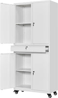 Yizosh Metal Garage Storage Cabinet with Locking Doors and Adjustable Shelves, 73" Rolling Tool Storage Cabinet with 4 Wheels and 1 Drawer for Garage,Warehouse