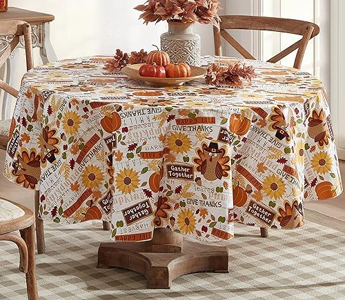 Newbridge Happy Thanksgiving Turkey 70 Inch Round Vinyl Tablecloth