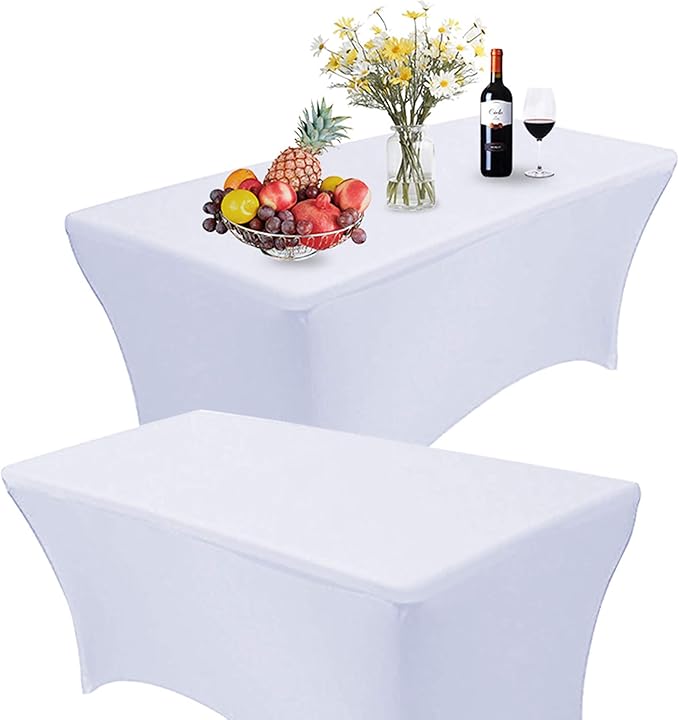 RELIANCER 2 Pack Stretch Spandex Table Covers for Rectangular Tables,4FT Elastic Fitted Tablecloth,Universal Rectangular Table Cloth Protector for Outdoor Party,Wedding,Bar,Birthday,Banquet,Events