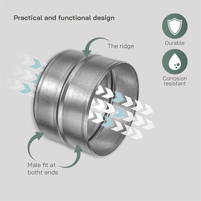 Vent Systems 6'' Inch Pack of 2 - Galvanized Steel Duct Connector - Round Ventilation Duct Extension - Metal Vent Coupler - Metal Hose Coupling - Galvanized Pipe Connector