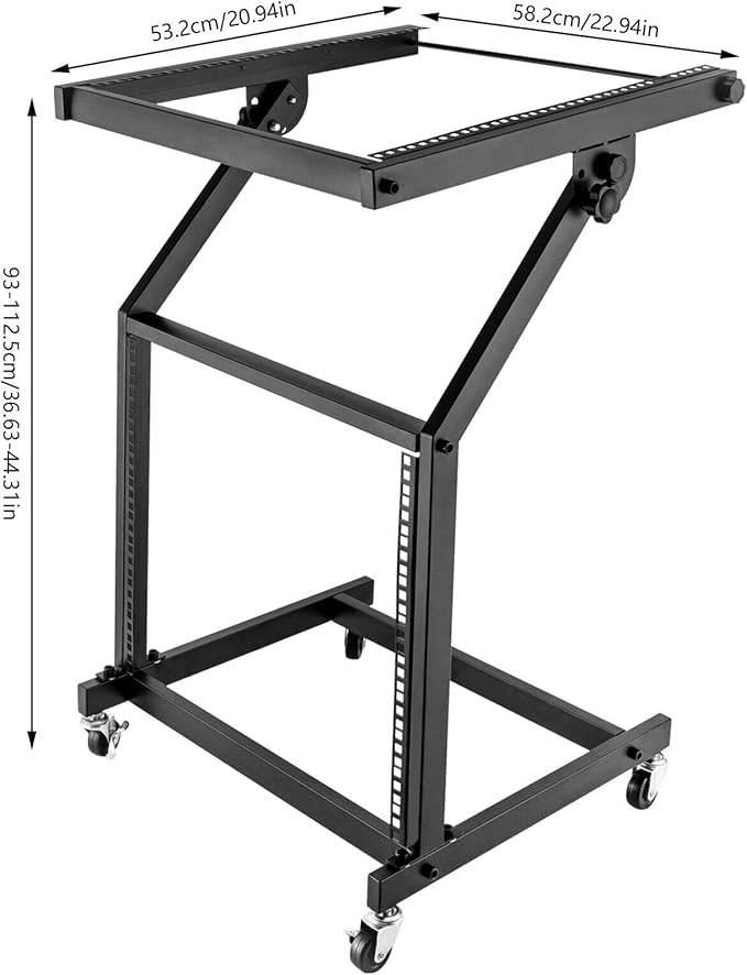 LYNICESHOP 9U/12U/16U DJ Mixer Stand, Adjustable Rack Mount Case Stand Studio Equipment Cart Stage Amp DJ Rolling (9U)