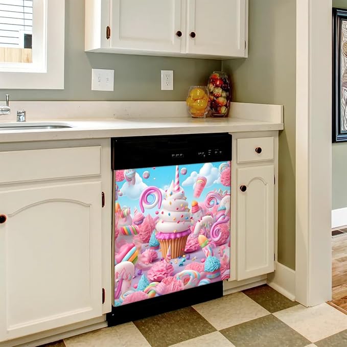 Cartoon Delicious Colorful Dishwasher Magnet Cover, Reusable Refrigerator Panel Stickers Microwave Front Door Covers Magnets for Kitchen Home Appliances Holiday Party Decorations 23 X 26 in