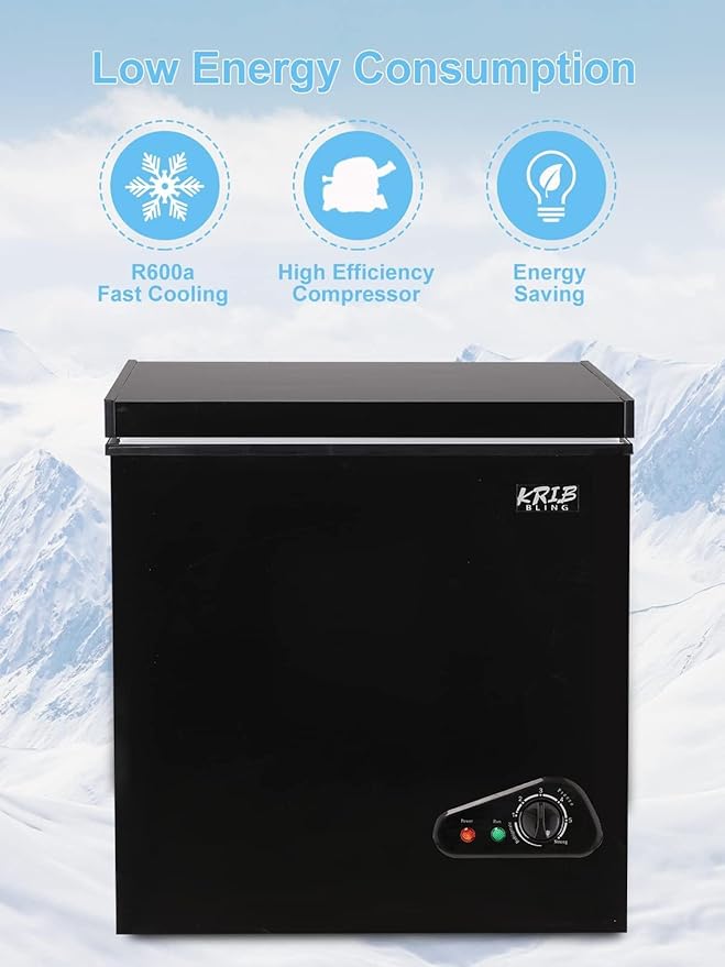 Chest Freezer 5.0 cu.ft Mini Adjustable 7 Thermostat Compact Deep Freezer Top Door Low Noise with Removable Basket Black