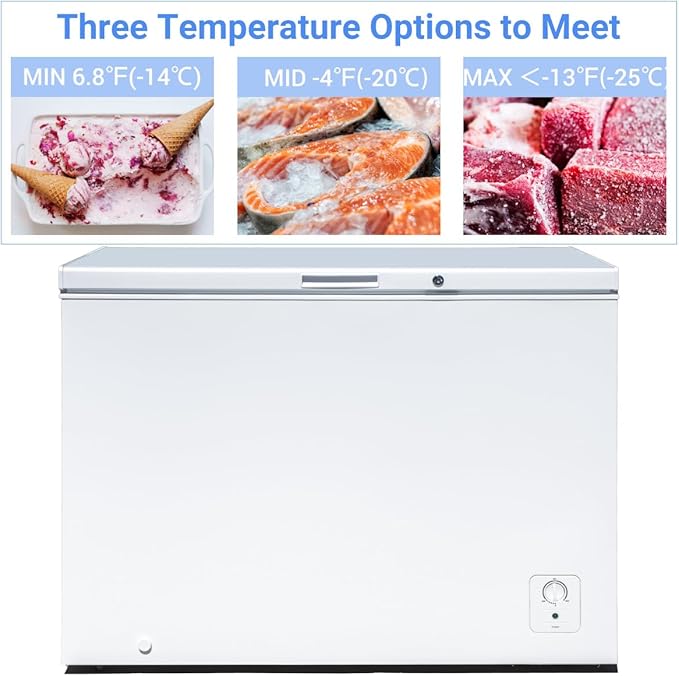 Smad Chest Freezer 10 Cu. Ft. Large Deep Freezer with Lock and 3 Removable Baskets, 4 wheels, Adjustable Thermostat, Low Noise, Garage Ready for Home, Kitchen, White