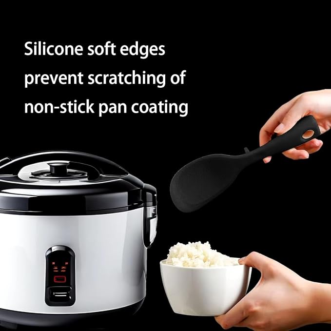 2Pcs of Silicone Rice Ladle Rice Serving Spoon Easy To Clean Rice Spoon for Electric Rice Cooker Rice Paddle for Kitchen (Black)