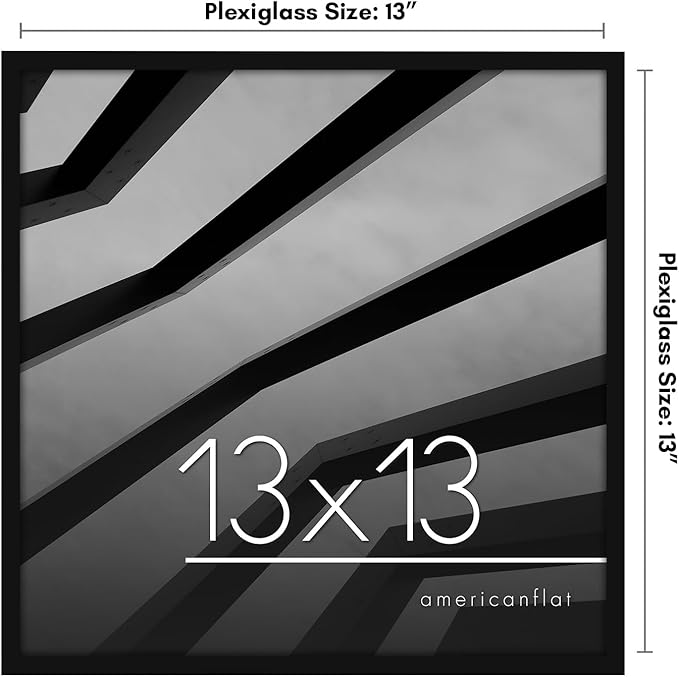 Americanflat 13x13 Picture Frame with Polished Plexiglass - Streamline Collection - Thin Border Square Frame for Wall Display - Hanging Hardware Included - Black