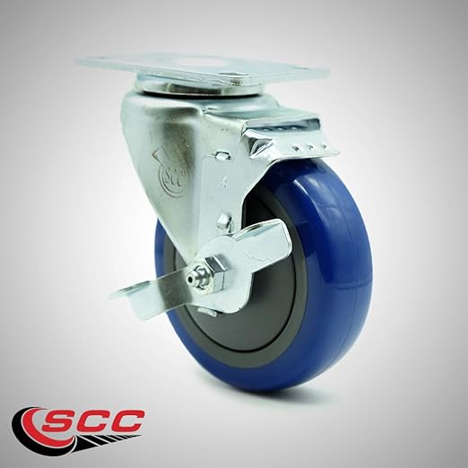 Service Caster Brand Replacement Caster for Uline Caster H-7448SWB-Stainless Steel Swivel Top Plate Caster with 4 Inch Blue Polyurethane Wheel and Top Lock Brake- Fits Carts and Platform Trucks H-3352